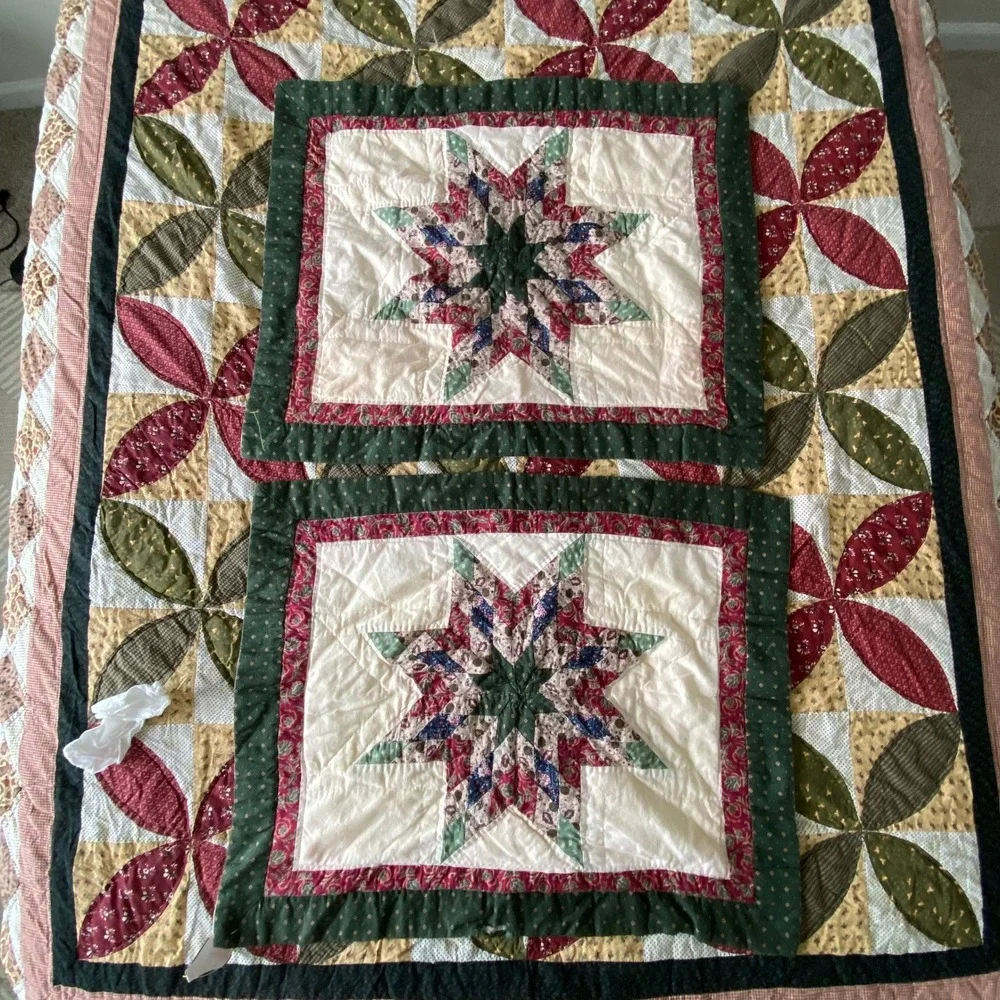 Vintage Quilted Patchwork Standard Pillow Sham Eight Point Star Design
